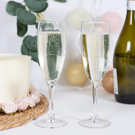 Coppia di flute da champagne personalizzati – Design coppia minimalista
