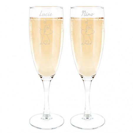 Coppia di coppe da champagne personalizzate con coppia minimalista