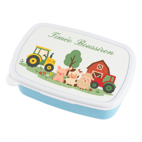 Contenitore pranzo blu personalizzato – Design fattoria e animali