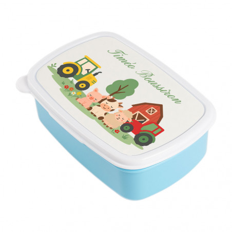 Contenitore pranzo blu personalizzato – Design fattoria e animali