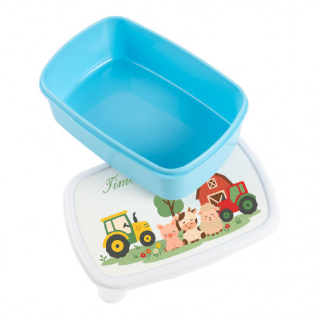 Contenitore pranzo blu personalizzato – Design fattoria e animali