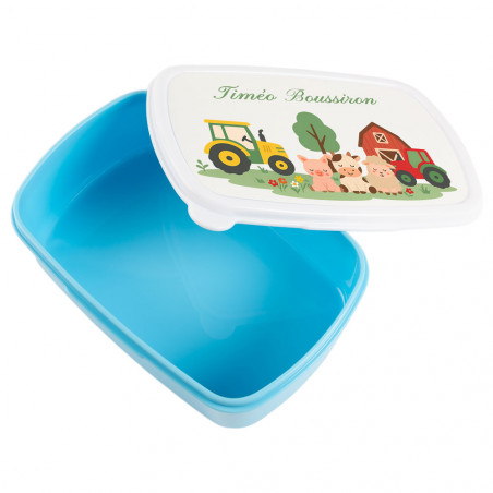 Contenitore pranzo blu personalizzato – Design fattoria e animali