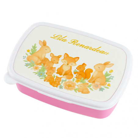 Lunch box rosa animali della foresta personalizzata