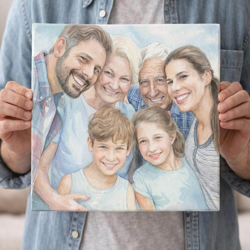 Quadro fotografico personalizzato effetto acquerello – Ritratto su tela unico