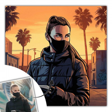 Quadro fotografico in stile videogioco urbano