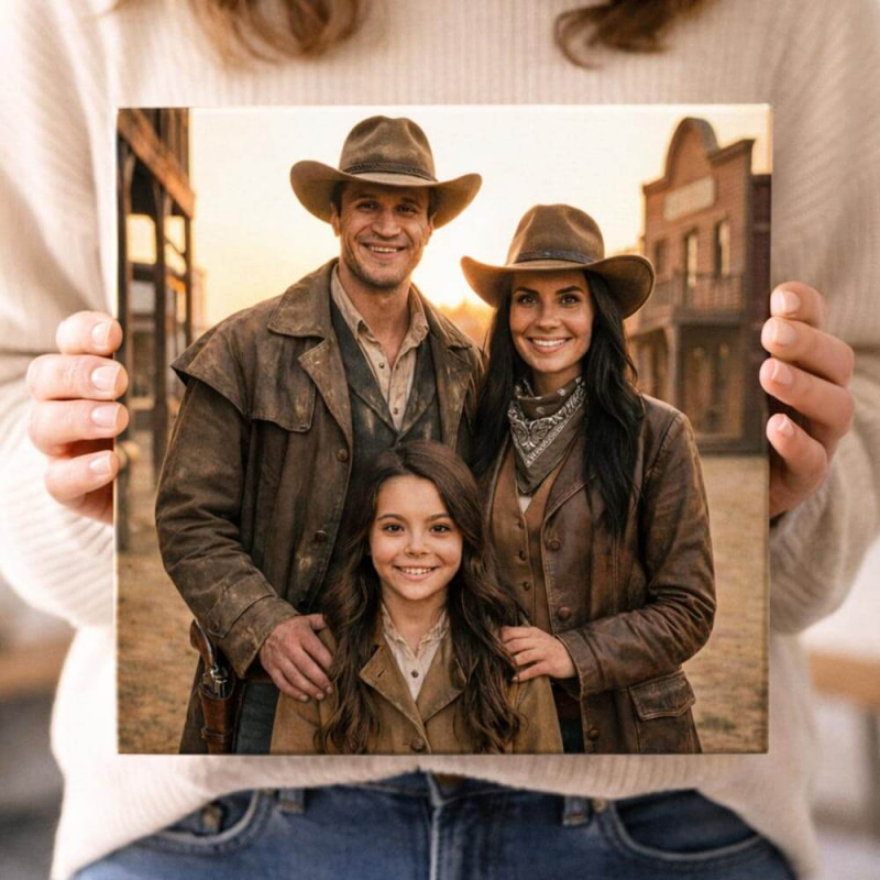 Quadro fotografico personalizzato in stile cowboy | Ritratto western su tela