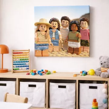 Quadro fotografico personalizzato effetto mattoncini | Ritratto con figurine su tela