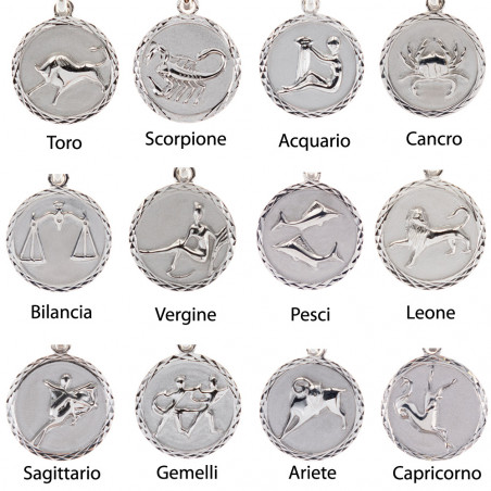 12 segni zodiacali su medaglia in argento 925