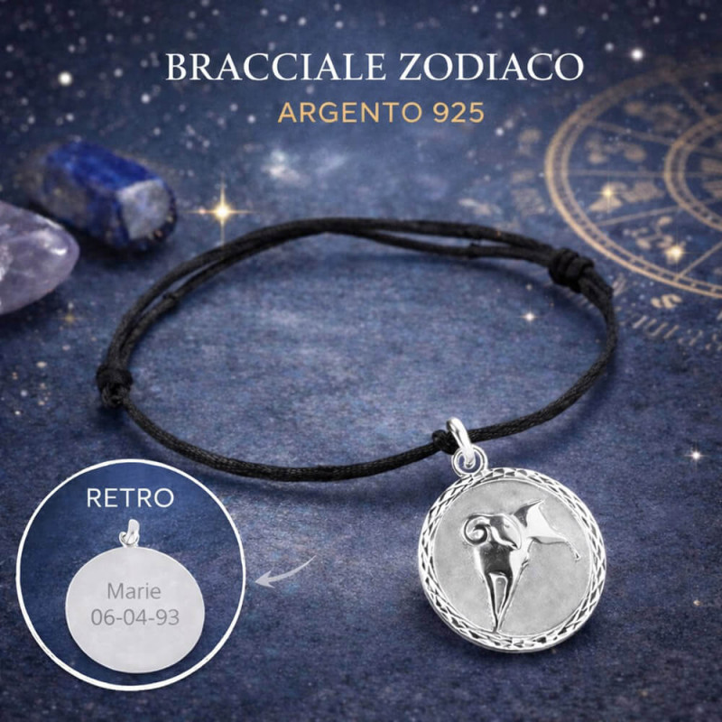 Bracciale cordino Zodiaco in argento personalizzabile