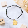 Bracciale zodiacale Ariete placcato oro con cordino nero