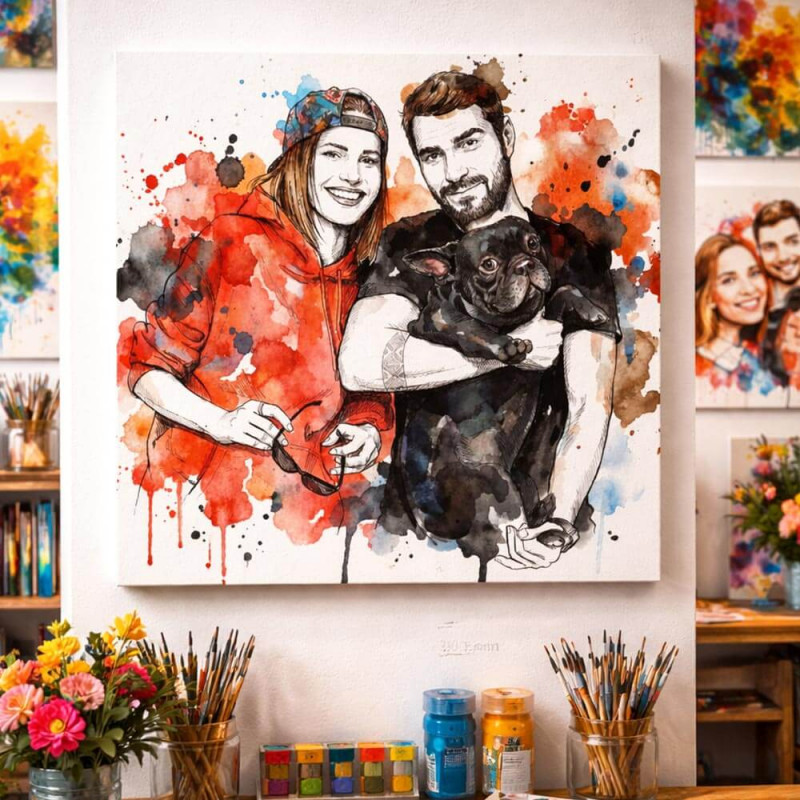 Quadro acquerello artistico personalizzato | Ritratto colorato esplosivo