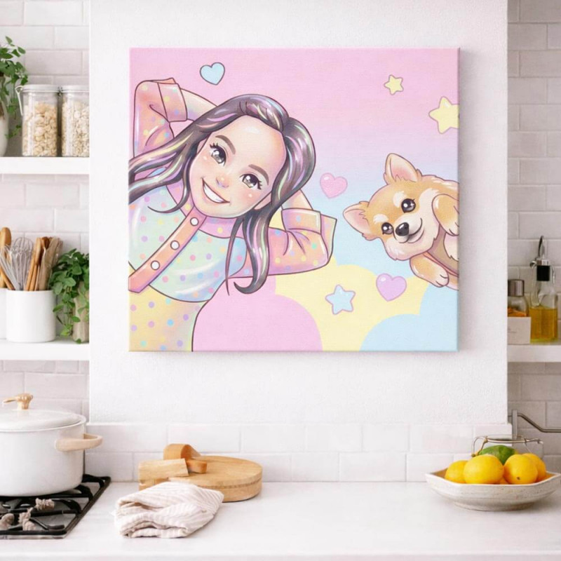 Ritratto Kawaii pastel personalizzato | Quadro fotografico pop unico