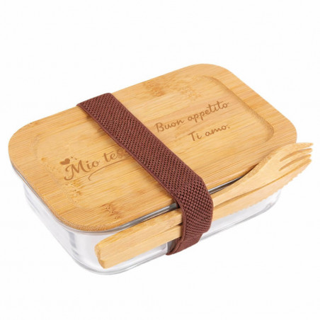 Lunch box in vetro con parole d'amore personalizzate