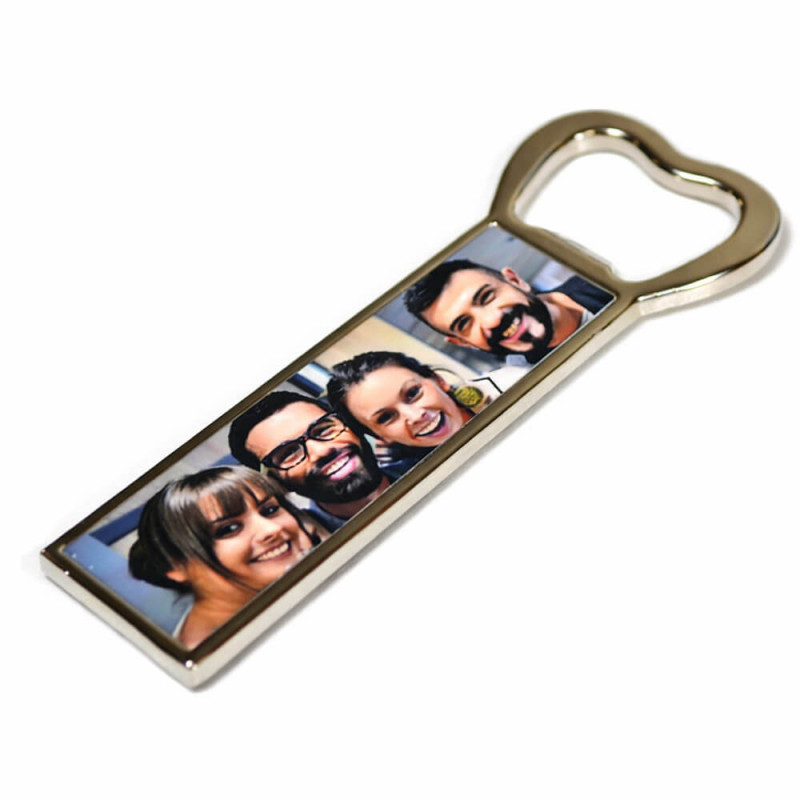 Apribottiglie in acciaio con foto personalizzata e magnete