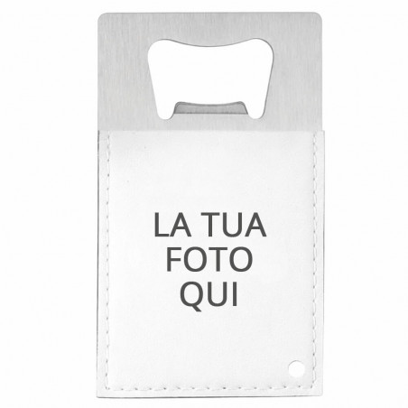 Apribottiglie in metallo con pelle fotografica