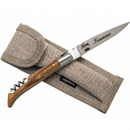 coltello tascabile in frassino con custodia in nylon grigia