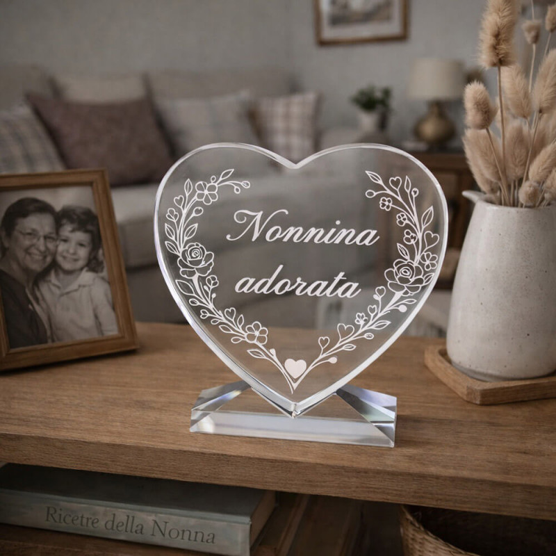 Cuore in vetro nonna personalizzato – regalo inciso con nome e messaggio
