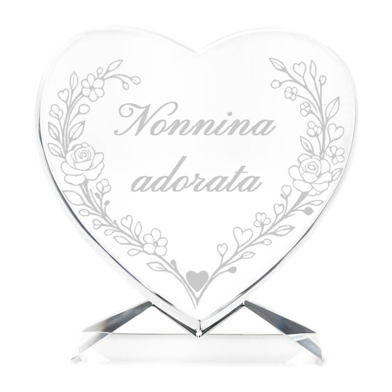 Cuore in vetro inciso per la festa delle nonne