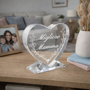 Cuore in vetro mamma personalizzato – regalo inciso elegante