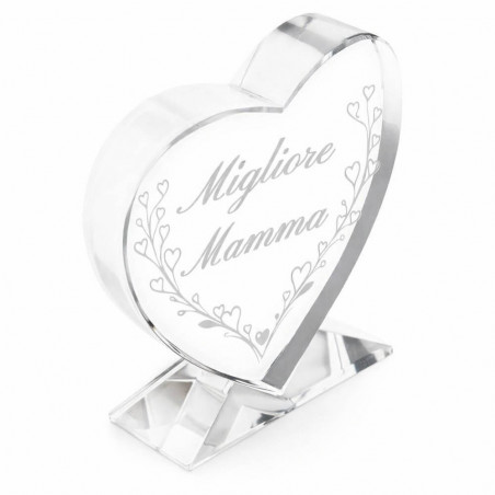 Cuore in vetro inciso per la festa della mamma