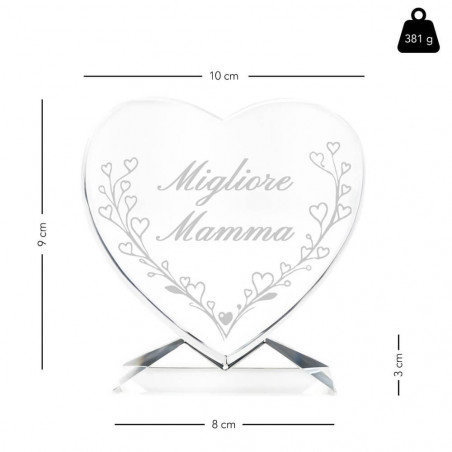 dimensioni cuore in vetro personalizzato mamma