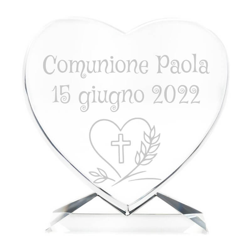 Cuore in vetro inciso comunione