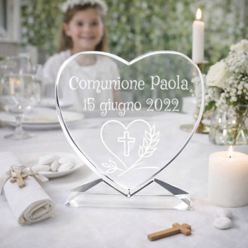 Cuore in vetro per Comunione personalizzato – Incisione e design a scelta