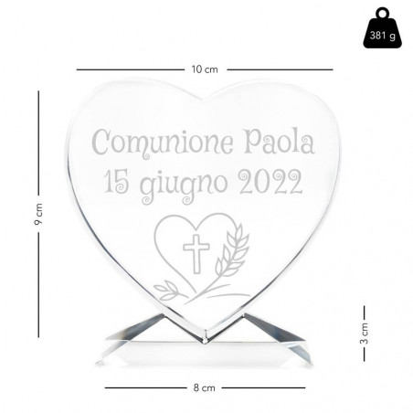 dimensioni cuore in vetro comunione inciso