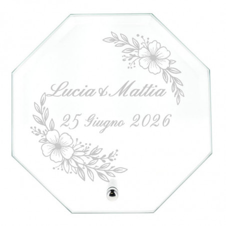 Regalo di nozze cornice in vetro con fiori incisi