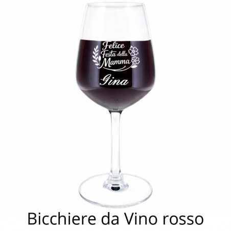 Bicchiere da vino Buona Festa della Mamma con incisione
