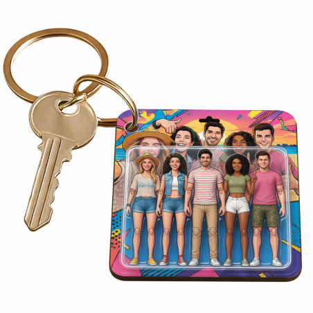 Portachiavi quadrato in legno con effetto action figure