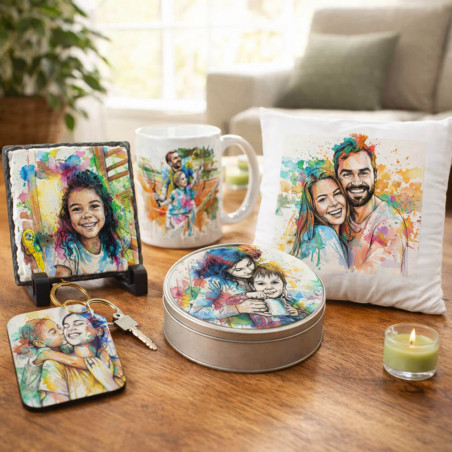 Regali personalizzati con effetto acquerello colorato