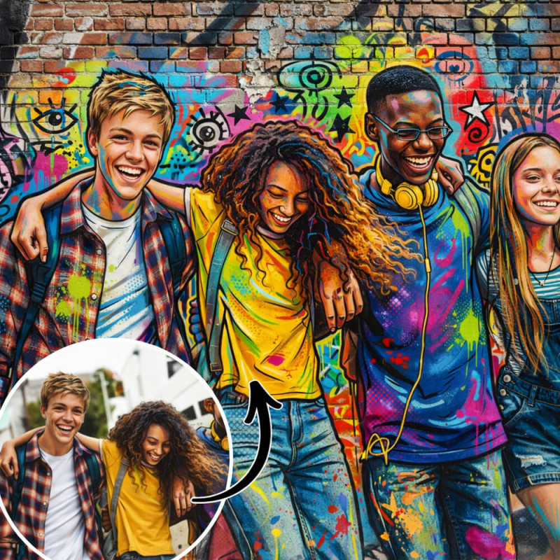 Trasformazione della tua foto con la nostra IA per un effetto Street Art personalizzato