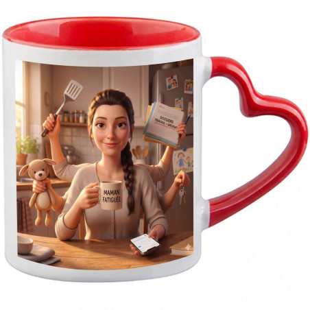 Tazza con manico a forma di cuore rosso personalizzata con effetto Shiva multitasking per la mamma