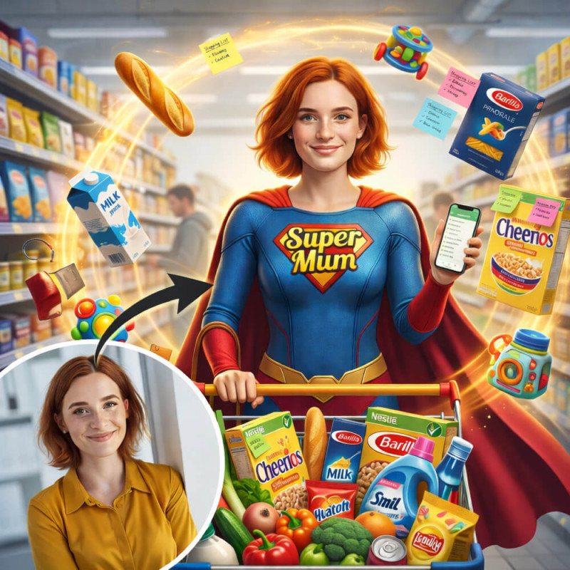 Elaborazione della tua foto con la nostra IA per un effetto Super Mamma