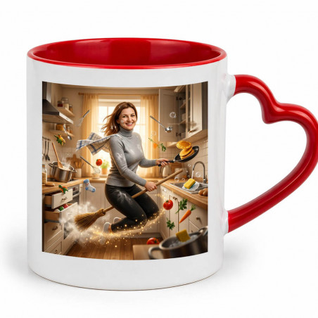 Tazza con manico a cuore rosso effetto mamma magica personalizzata