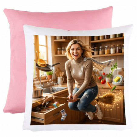 Cuscino rosa 40 cm x 40 cm effetto mamma magica personalizzato