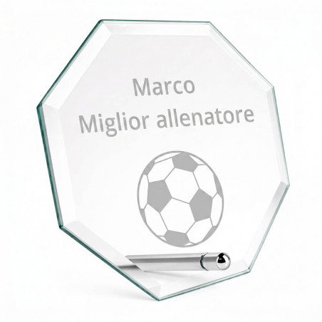 Trofeo ottagonale in vetro personalizzato “Miglior allenatore”