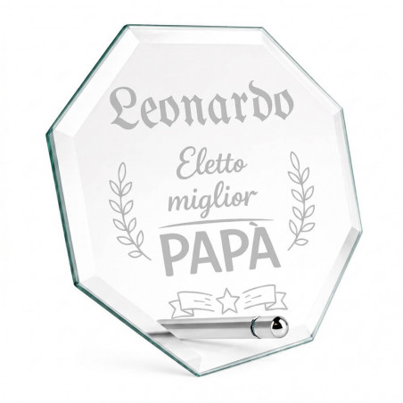 Trofeo ottagonale in vetro “Miglior papà” personalizzato