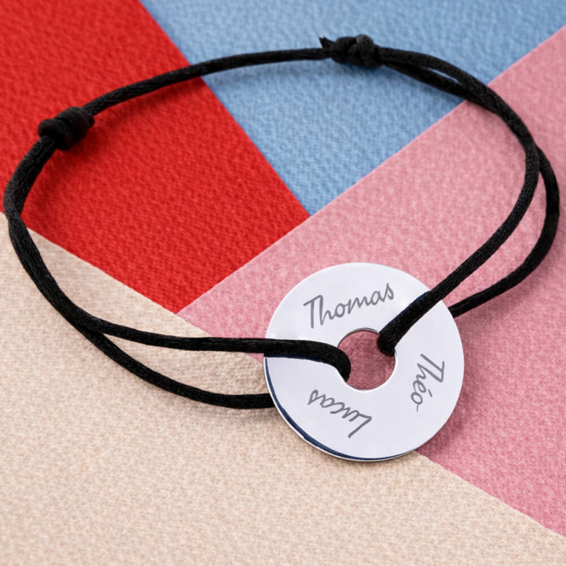 Bracciale disco argento inciso