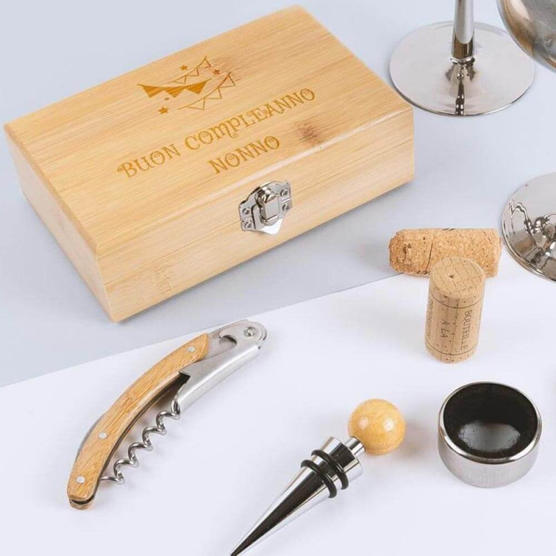 Cofanetto vino inciso bambù