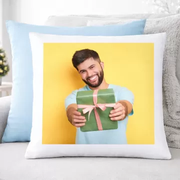 Cuscino bicolore con foto azzurro