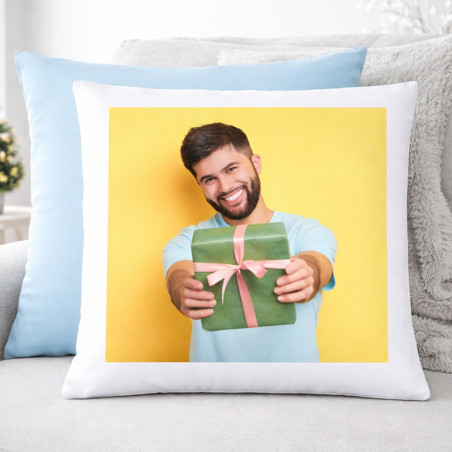 Cuscino bicolore con foto azzurro