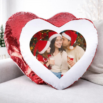 Cuscino paillettes cuore con foto