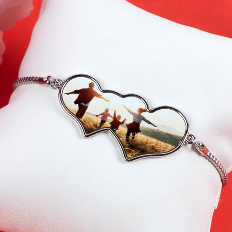 Bracciale doppio cuore con foto