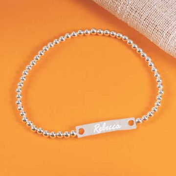 Bracciale con perline e targhetta in argento