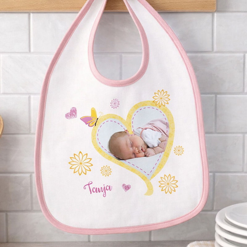 Bavaglino rosa personalizzato con foto
