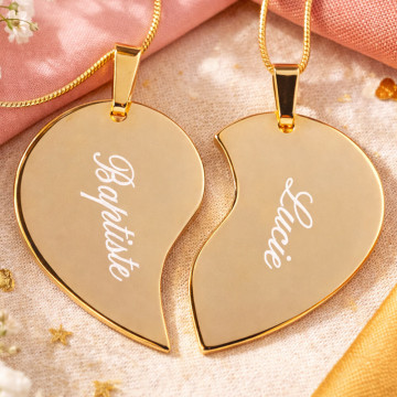 Collana cuore divisibile dorata personalizzata