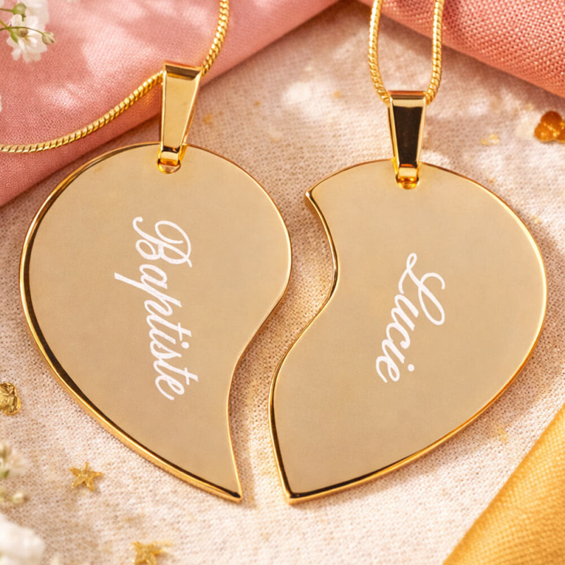 Collana cuore divisibile dorata personalizzata
