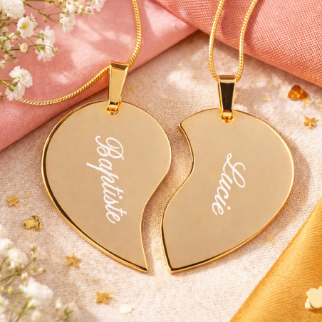 Collana cuore divisibile dorata personalizzata